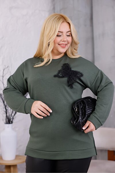 Siyezen Plus Size Modal Fabric Sweatshirt with Butterfly Accessories