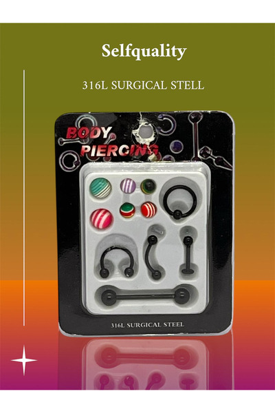 selfquality Body Piercing 316L Cerrahi Çelik Siyah Seti 11 Parça