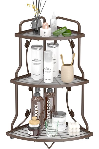 package home رف زاوية بثلاث طبقات مع بطانة خزانة - مقاوم للانزلاق والصدأ (أسود)