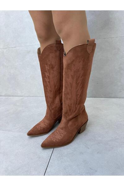 Elvinin Tarzı أحذية كاوبوي طويلة من جلد الغزال ويستا تابا