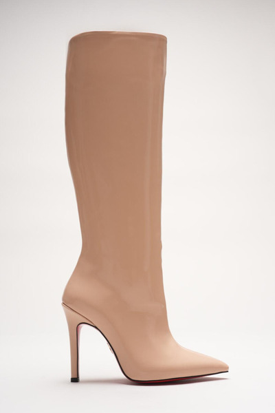 Ayakkabı Ateşi Жіночі гострі черевики без застібки на тонких підборах до коліна Monias Nude Rugan