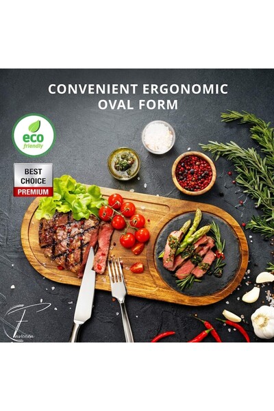 FAVEEZA premium serving platter for steak and cheeses, acacia wood with detachable slate