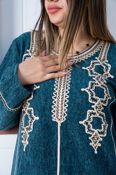 AFandina Embroidered wool jalabiya with luxurious embroidery A-958