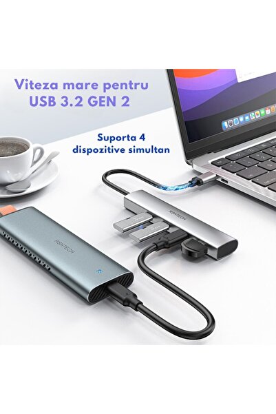 OEM Premium USB Type-C Hub Adapter, USB 3.2, 4-in-1, 4 USB-C Ports, 10Gbps, Gray