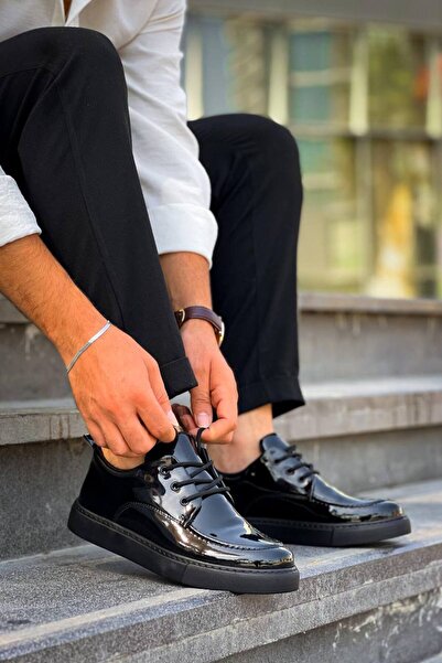 BESKAR Kb X5 Kuback Charcoal Patent Leather Casual Men's Shoes