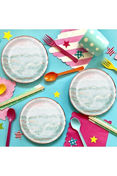 OEM Party Paper Plates Bleu Ciel Pink Gold Foil Summer Illusion 18cm - 6 pcs