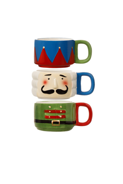 Housevetta Set of 3 coffee, tea, Christmas mugs, Nutcracker, 3D, ceramic, 380 ml