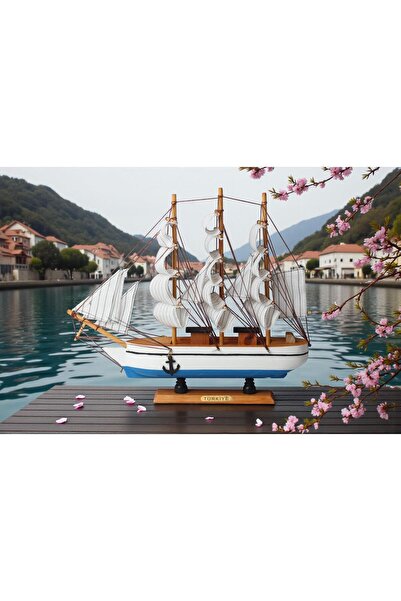 e-life shop Dekoratif Ahşap El Yapımı Yelkenli Gemi Maketi Masaüstü Biblo Ev ...