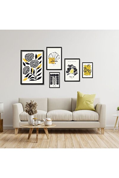 GAAGART 5'li Ahşap Lamine Çerçeveli Mdf Tablo Seti Modern Art Çizgisel