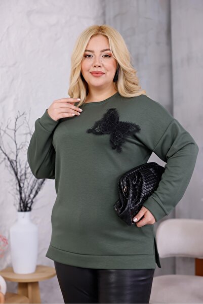 Siyezen Plus Size Modal Fabric Sweatshirt with Butterfly Accessories