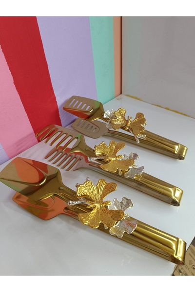 DEKOR ZÜCCACİYE HOME Set of 3 Gold Metal Butterfly Serving Tongs
