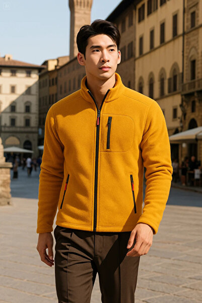 COMBİNE MİCHAİL ملابس شتوية رجالية سميكة من الصوف الأصفر للاستخدام اليومي