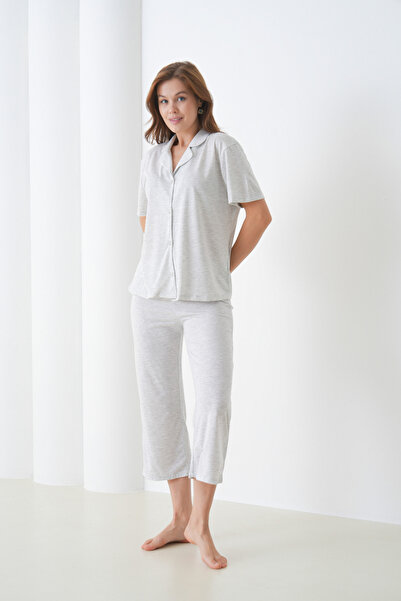 MAMAYAGA Women's Cotton Shirt Capri Stylish Casual Curve Bottom Top Nightwear Set