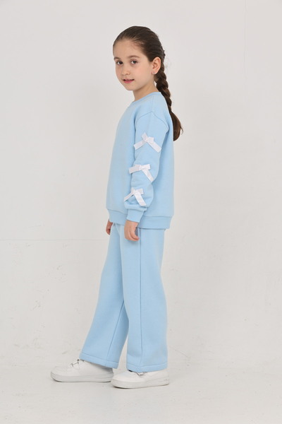ERDEM KIDS Κοριτσίστικο Σετ Φούτερ με επένδυση fleece Κορδέλες-Βασικό Φούτερ με Χαλαρή Εφαρμογή και Φούτερ Palazzo