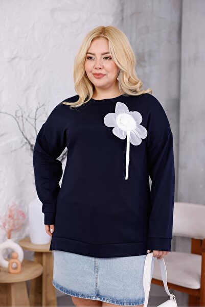 Siyezen Plus Size Modal Fabric Sweatshirt with Floral Accessories