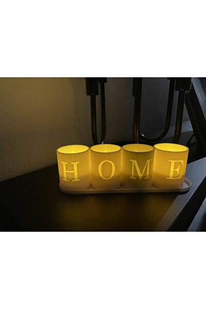 BASKIDURAĞI Dekoratif Home Yazılı Tepsili Mum Seti( Mumlar DAHİLDİR)