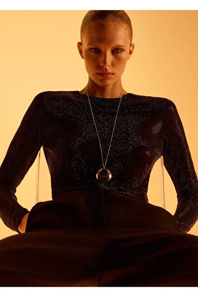 MANGO Woman Crystal Detailed Crop Sweater