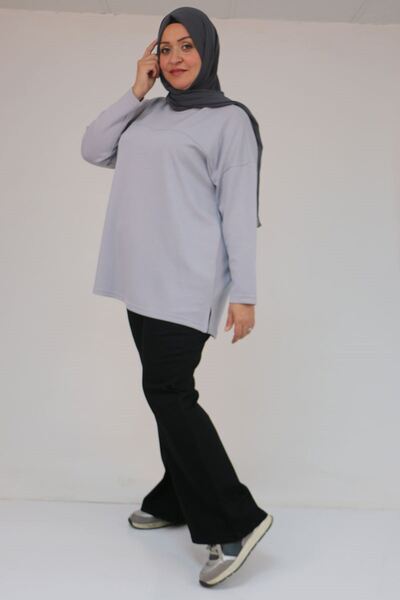 Eslina 58132 Large Size Modal Tunic with Open Front Detail - Gray