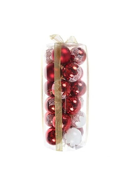 ANTBRO Set de 24 globuri de Crăciun, roșii și albe cu modele, plastic, 6 cm