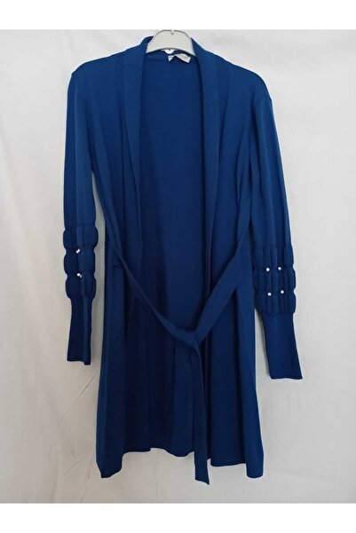 OceanGiyim Women's Oversized Lace-Up Pocketed Acrylic Hijab Cardigan