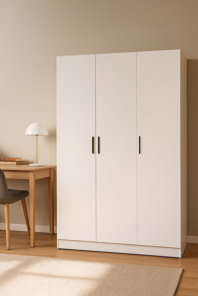 MARIA HOMES خزانة ملابس عصرية بثلاثة أبواب باللون الأبيض مع أرفف وسكة تعليق -...