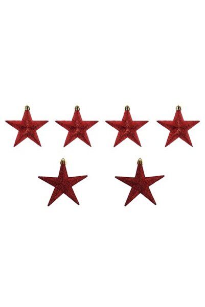 ANTBRO Set de 6 globuri de Crăciun în formă de steluțe roșii cu sclipici, pla...