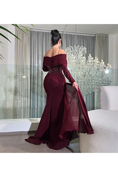 Heidi Jourieh maroon embroidered waist dress