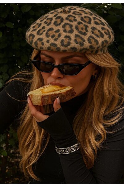 Wearflawless Wool Plush Leopard Print Painter Beret, Gift for Women
