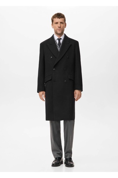 MANGO Man Yün uzun kruvaze palto