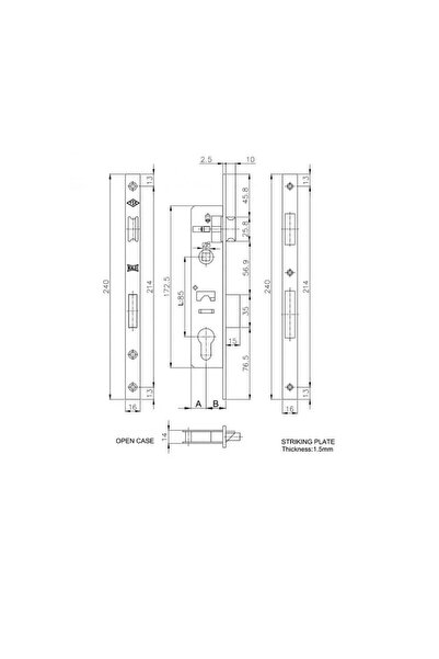 Kale Kilit Mortise lock with tongue 153P-25 Kale Kilit, PVC joinery, backset 25 mm, interax 85 mm