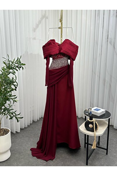 Heidi Jourieh maroon embroidered waist dress