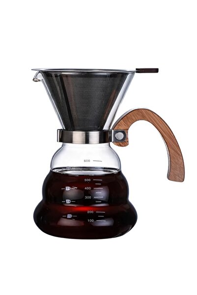 LUXURY Chemex Wood Finish Drip Coffee Pot with 600ml Stainless Steel Filter