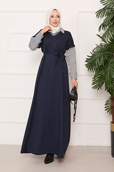 EBRUTESETTÜR Kolu Ve Yakası Çizgi Paneled Soft Dress