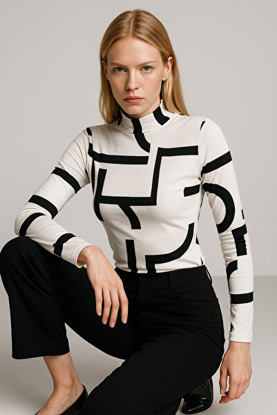 LACHT Γυναικεία μπλούζα με μακρυμάνικο γραφικό σχέδιο ψηλός λαιμός