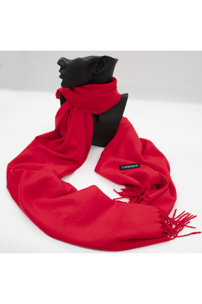 FashionForYou Shawl scarf, made of thick cashmere material, matching gloves and gift wrapped, Red, 180x75 cm