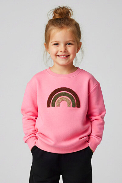 WORRN Kız Çocuk %100 Pamuk Gökkuşağı Süzeneli 2 - 6 Yaş Sweatshirt - 1021