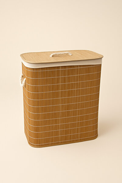 Mirilliahome Bambu Katlanabilir 2 Bölmeli Çamaşır Sepeti | 40x30x60 cm