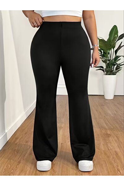 ELMODA Kadın Siyah kışrık ispanyol paça yüksek bel pantolon