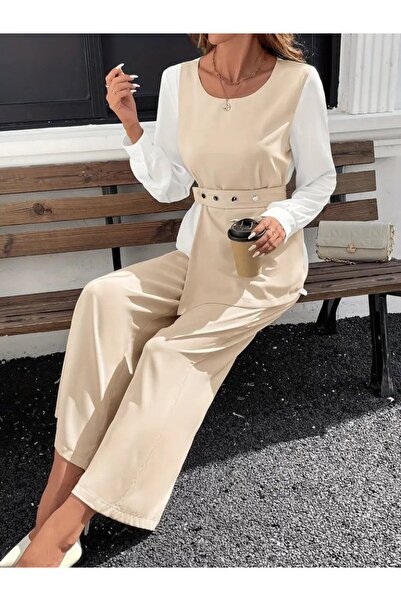 ALPACO Costum dublu din crep importat pentru femei, cu mâneci lungi, cu decolteu deschis, cu centură, în două culori