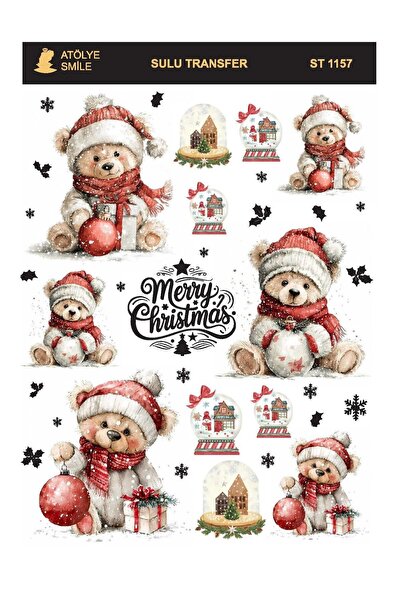 Atölye Smile ملصق ST1157 للعام الجديد، كتابة بالخط العربي، نمط تيدي، نقل مائي...