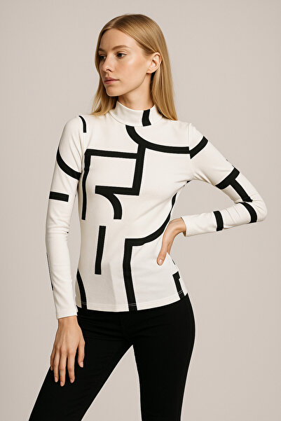 LACHT Γυναικεία μπλούζα με μακρυμάνικο γραφικό σχέδιο ψηλός λαιμός