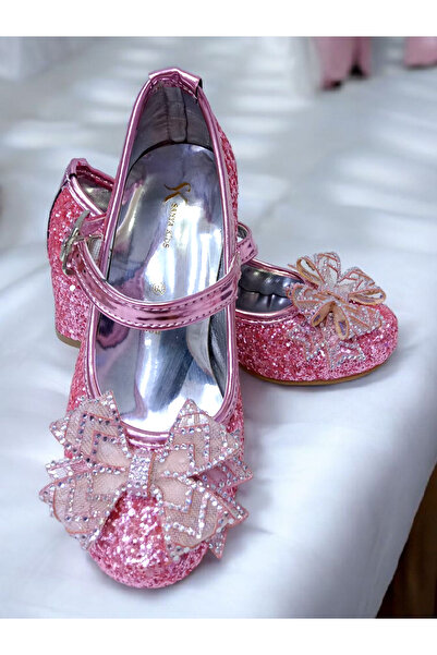 PATİK BEBE Girl's Mini-Heel Pink Color Fancy Bow Stylish Heel Shoes