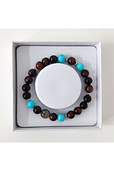 FY FashionForYou Βραχιόλι με Αμέθυστο, Κόκκινο Μάτι Τίγρης και Τυρκουάζ, φτια...