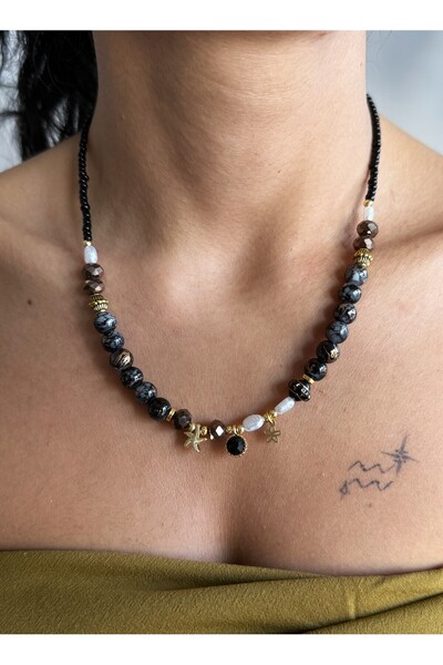 dela otantik Handmade Beaded Authentic Women's Necklace – Star Detailed Ethnic Bohemian Bijouterie Jewelry - Boho Necklace