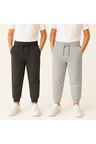 NETTENSTORE çocuk Eşofman alt grupu cepli 2li gri arlesit renk