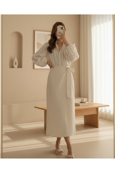 MissRunin Double Layer Side Tie Front Linen Skirt