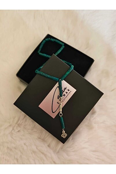 CANAN ÇAKMAK Yeşil Kesme Kesim Toz Kehribar Tesbih