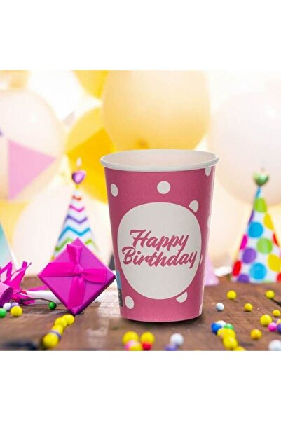 ANTBRO Fuchsia Party Cups with White Polka Dots 'Happy Birthday' — 270 ml, Set of 10
