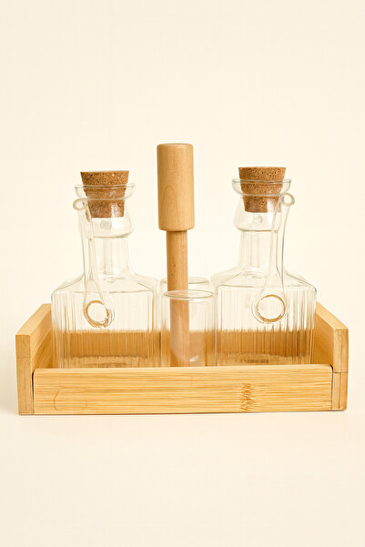 Mirilliahome طقم وعاء زيت وملح مكون من 4 قطع مع حامل من الخيزران |   مجموعة ز...