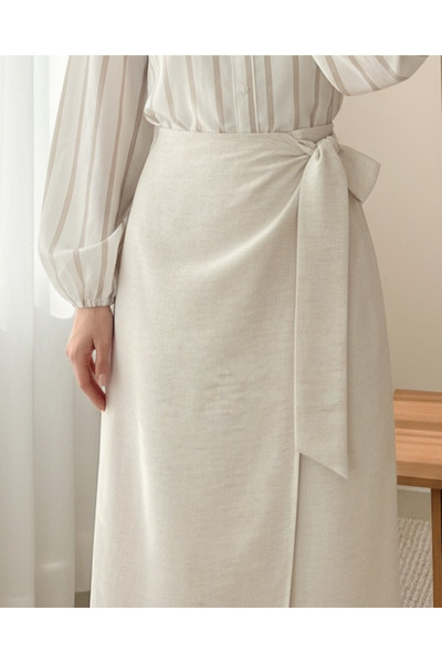 MissRunin Double Layer Side Tie Front Linen Skirt
